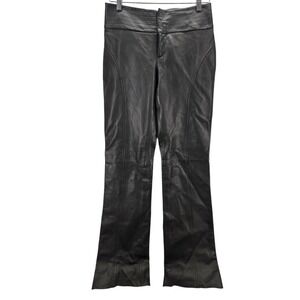 Elements by Vakko Black Leather Paneled Flare Pants Mid Rise Bootcut 4/30